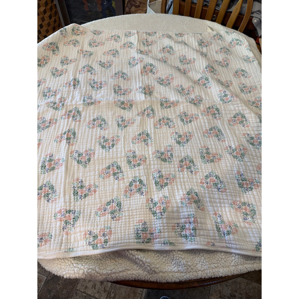 Aden by Aden + Anais Reversible Muslin Baby Blanket Floral Hearts Mint Green